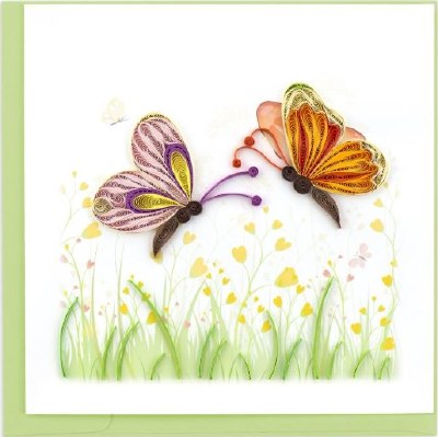 6x6" Quilling Butterflies Above a Meadow Greeting Card