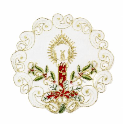 8" Round Red Candle With Holly Table Mat