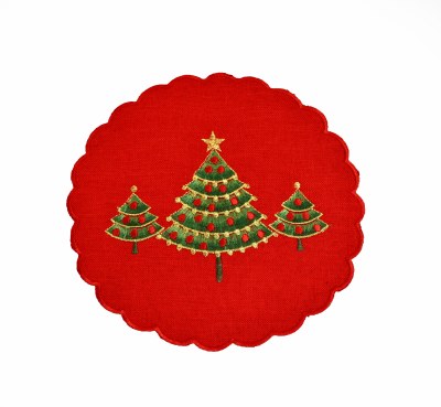 8" Round Green Tree on a Red Table Mat