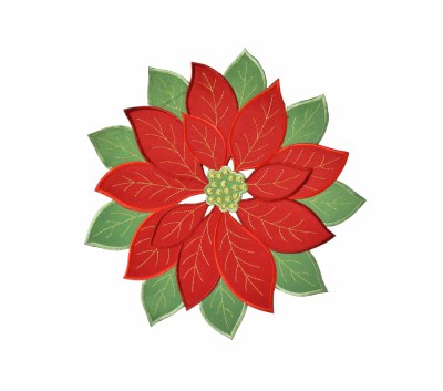14" Round Red Poinsettia Green Leaves Table Mat