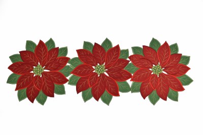 33.5" Red Poinsettia With Green Leaf Table Runner