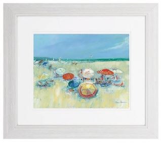 20" x 23" Beach Umbrellas Framed Print Under Glass 1