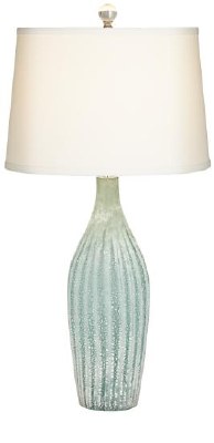 30" Green Ribbed Glass Lamp