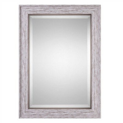 37" x 27" White Washed and Brown Wood Mirror