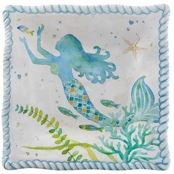 6" Square Mermaid With Four Fish Melamine Plate