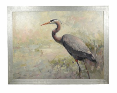 41" x 51" Grey and Blue Heron Gel Textured Print Canvas in Silver Frame