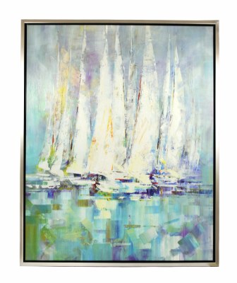 50" x 40" White Sailboat Cluster Gel Textured Print Canvas in Frame