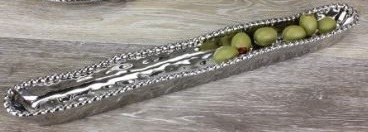 14" Silver Metal Olive Dish With Beaded Rim by Pampa Bay