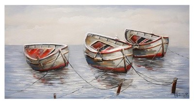 28" x 55" Red and White Rowboats Canvas