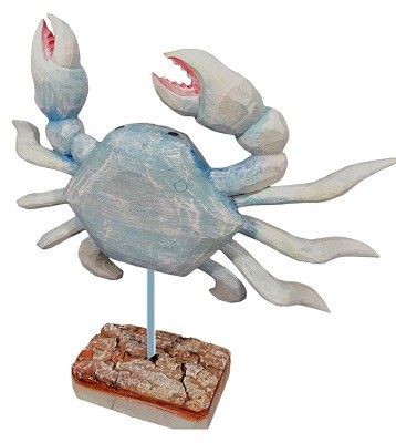 12" Light Blue Wood Crab on Stand