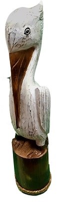 40" White and Brown Wood Pelican on Piling
