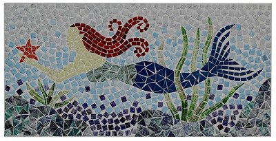 12" x 24" Glass Mosaic Mermaid Plaque