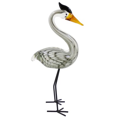 11" White Glass Heron With Metal Legs