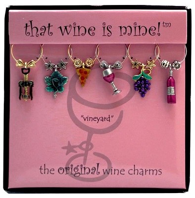 5" Set of 6 Painted Vineyard Themed  Wine Charms