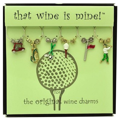 5" Set of 6 Painted Golf Themed Wine Charms