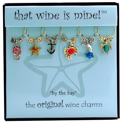 5" Set of 6 Painted Coastal Themed Wine Charms