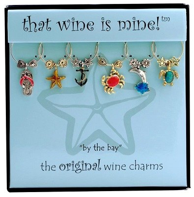 5" Set of 6 Painted Coastal Themed Wine Charms