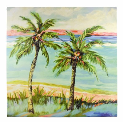 48" Square Two Palms On The Beach Canvas