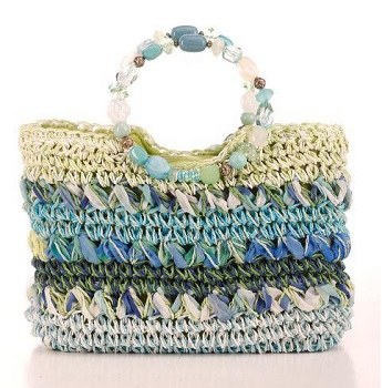9" x 12" Aqua Crocheted Satchel With Beaded Handle