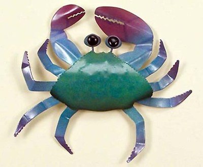 12" Blue and Green Metal Crab Coastal Wall Art Plaque