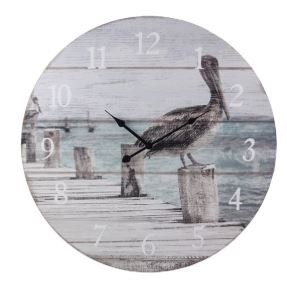 23" Round Gray Pelican on Pier Wall Clock