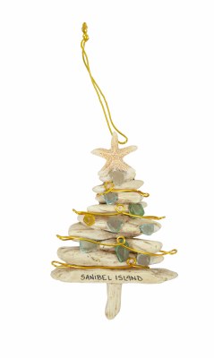 Sanibel Driftwood Seaglass Tree Resin Ornament