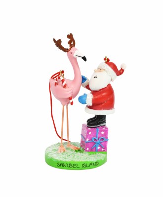 Sanibel Santa With Flamingo Ornament