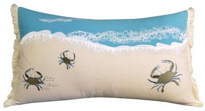14" x 24"  Embroidered Crabs on Beach Pillow