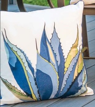 20" Square Blue and White Agave Pillow