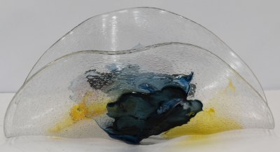 22" Clear, Yellow, and Blue Glass Taco Bowl