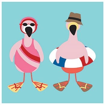 5" Square Beachy Flamingo Couple Paper Beverage Napkins