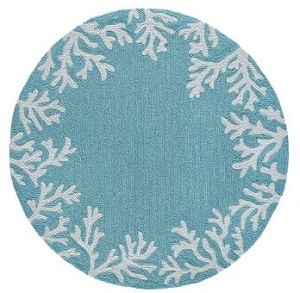 5 ft. Round Aqua Coral Border Rug