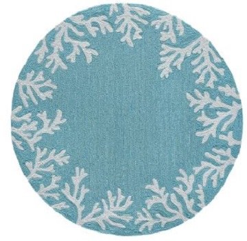 8 ft. Round Aqua Coral Border Rug