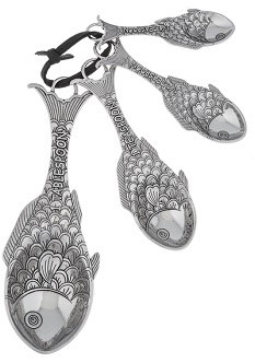 5" Set of 4 Silver Fish Measuring Spoons