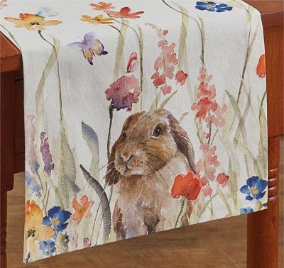 42" x 14" Multicolor Enchantment Bunny Floral Table Runner