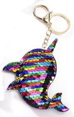 3" Multicolor Sequined Narwhal Keychain