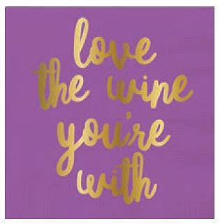5" Square Purple Love the Wine Paper Beverage Napkins