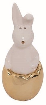 5" White and Gold Bunny Egg Salt and Pepper Shaker Set