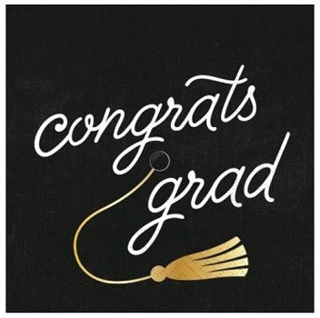 5" Square Black Congrats Grad Paper Beverage Napkins