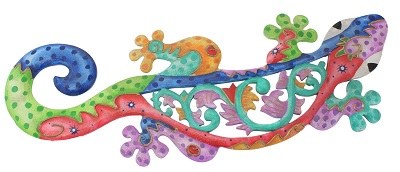 20" Blue and Multicolor Openwork Wood Gecko Plaque