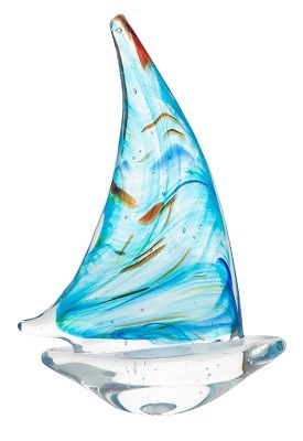 7" Blue Marbled Glass Sailboat