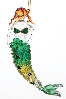 7" Glass Shamrock Mermaid Ornament