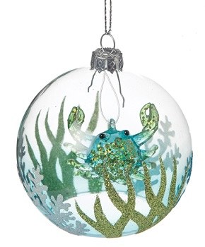 3" Blue and Green Glass Crab Ornament