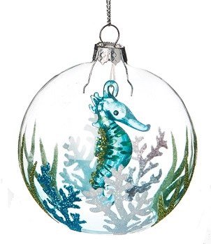3" Blue and Green Glass Seahorse Ornament
