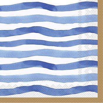 5" Square Blue Wavy Stripes Paper Beverage Napkins