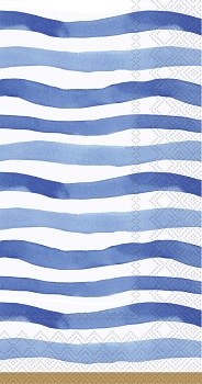 9" x 5" Blue Wavy Stripes Paper Guest Towels