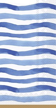 9" x 5" Blue Wavy Stripes Paper Guest Towels