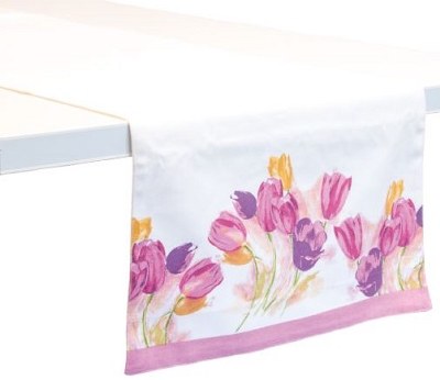 72" x 15" White and Pink Tulips Table Runner