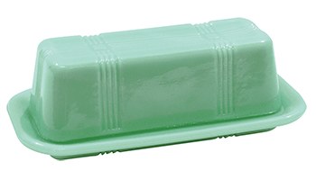 7" Green Glass Covered Butter Dish