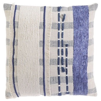18" Square Blue and Natural Plaid Pillow